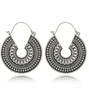 Mandala Silver Filigree CutOut Metal Lace Hoop Earrings Big Hoops Bohemian New